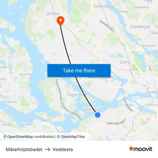 Mälarhöjdsbadet to Veddesta map