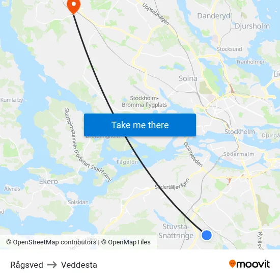 Rågsved to Veddesta map