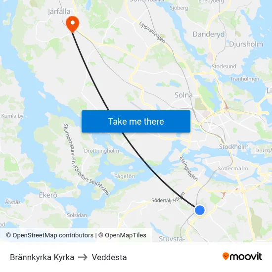 Brännkyrka Kyrka to Veddesta map