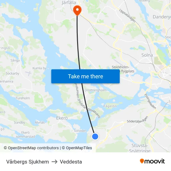 Vårbergs Sjukhem to Veddesta map
