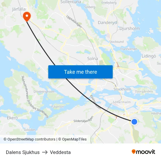 Dalens Sjukhus to Veddesta map