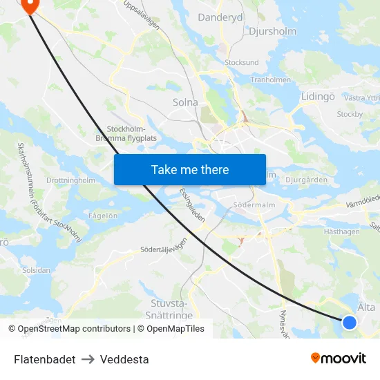 Flatenbadet to Veddesta map