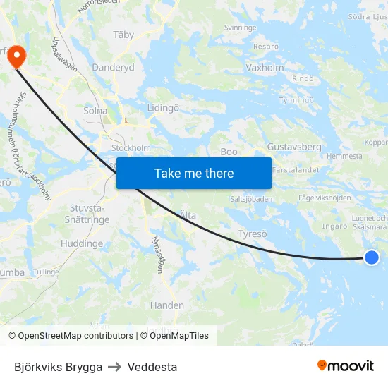 Björkviks Brygga to Veddesta map