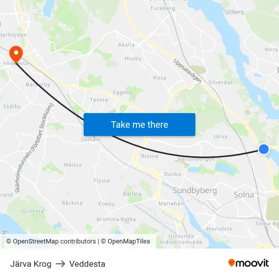 Järva Krog to Veddesta map
