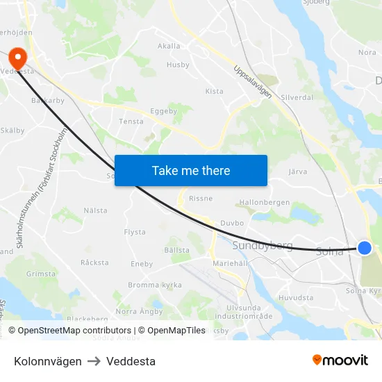 Kolonnvägen to Veddesta map