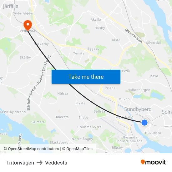 Tritonvägen to Veddesta map