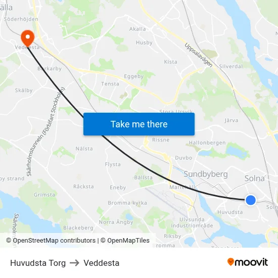 Huvudsta Torg to Veddesta map