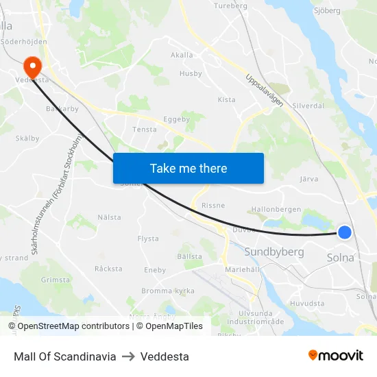 Mall Of Scandinavia to Veddesta map