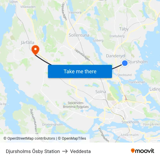 Djursholms Ösby Station to Veddesta map