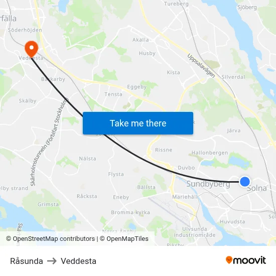 Råsunda to Veddesta map