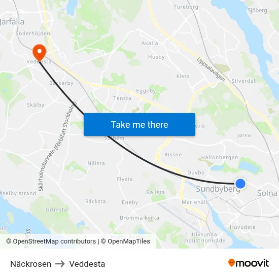 Näckrosen to Veddesta map