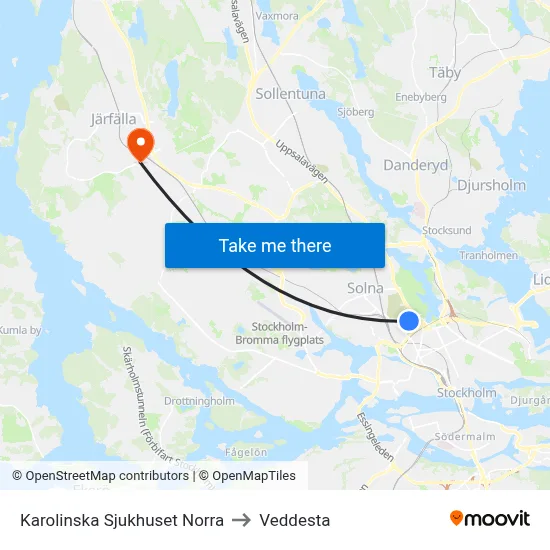 Karolinska Sjukhuset Norra to Veddesta map