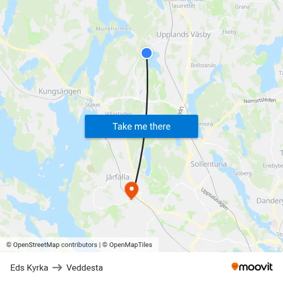 Eds Kyrka to Veddesta map