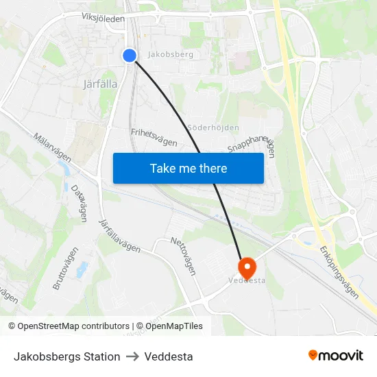 Jakobsbergs Station to Veddesta map
