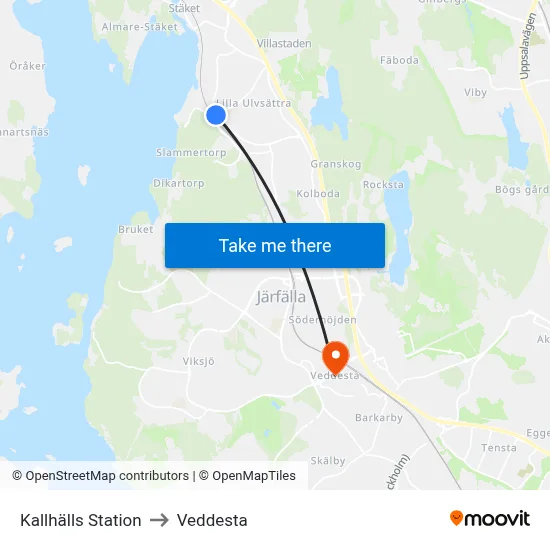 Kallhälls Station to Veddesta map