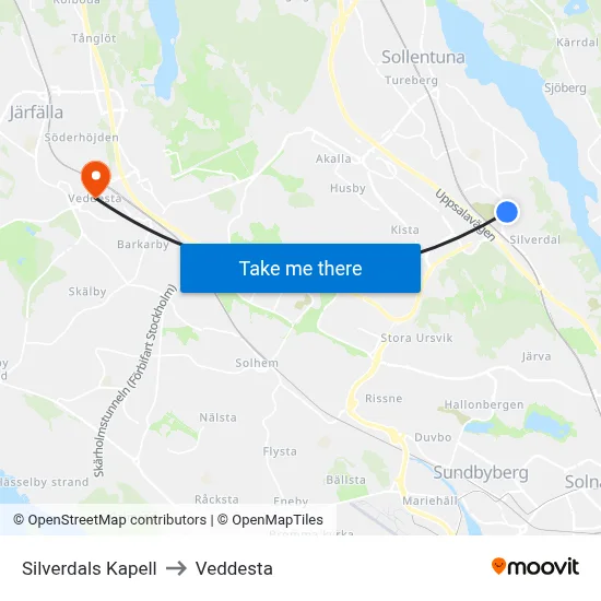 Silverdals Kapell to Veddesta map