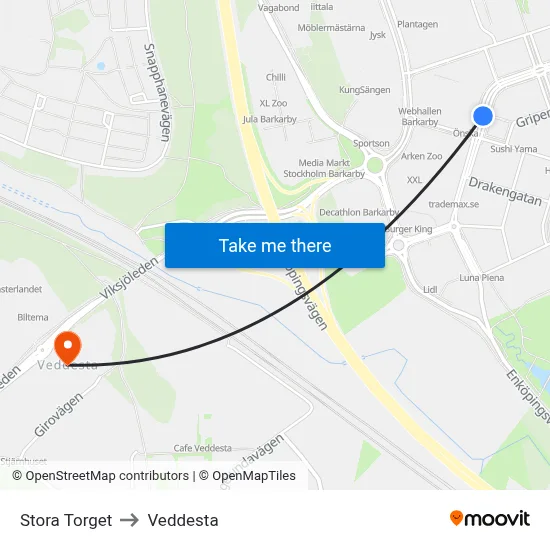 Stora Torget to Veddesta map