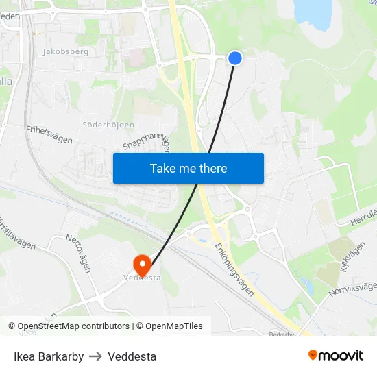 Ikea Barkarby to Veddesta map