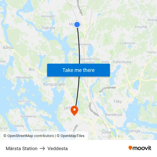 Märsta Station to Veddesta map