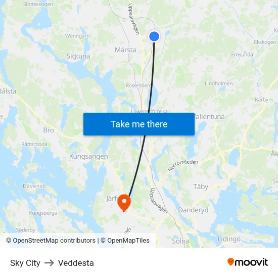 Sky City to Veddesta map