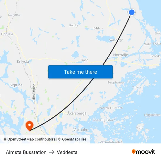 Älmsta Busstation to Veddesta map