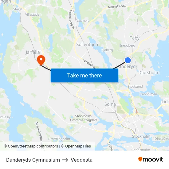 Danderyds Gymnasium to Veddesta map