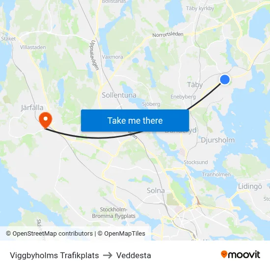 Viggbyholms Trafikplats to Veddesta map