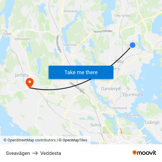 Sveavägen to Veddesta map
