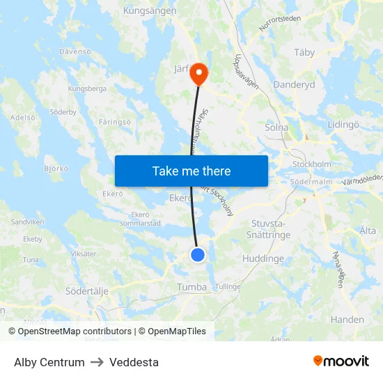 Alby Centrum to Veddesta map