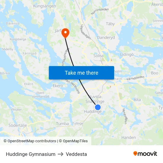 Huddinge Gymnasium to Veddesta map