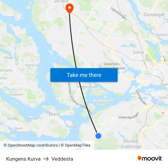 Kungens Kurva to Veddesta map