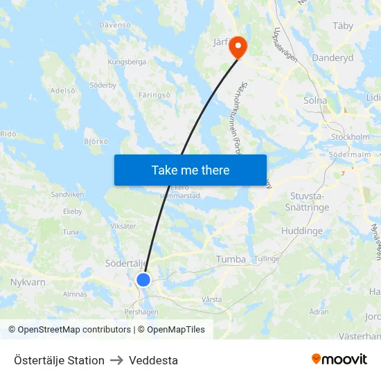 Östertälje Station to Veddesta map