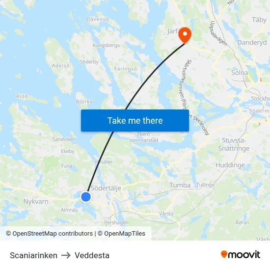 Scaniarinken to Veddesta map