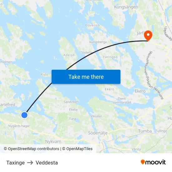 Taxinge to Veddesta map