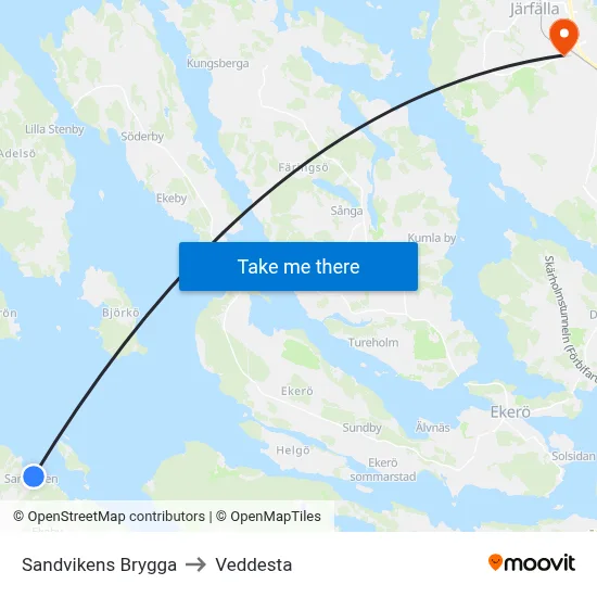 Sandvikens Brygga to Veddesta map