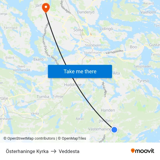 Österhaninge Kyrka to Veddesta map