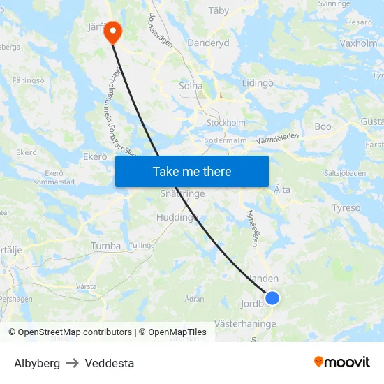 Albyberg to Veddesta map