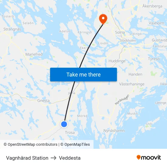 Vagnhärad Station to Veddesta map