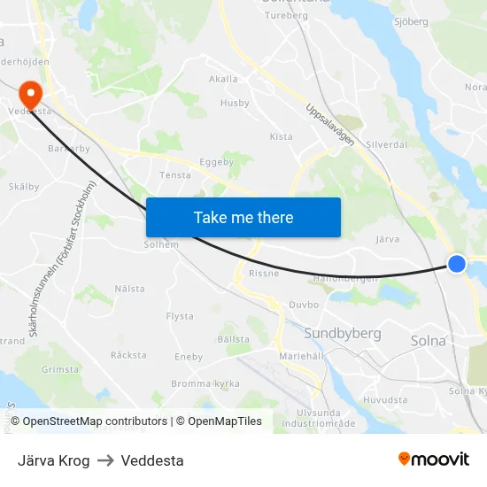 Järva Krog to Veddesta map