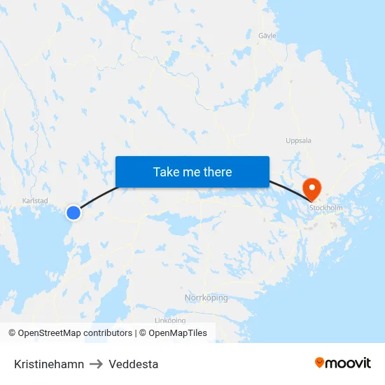 Kristinehamn to Veddesta map