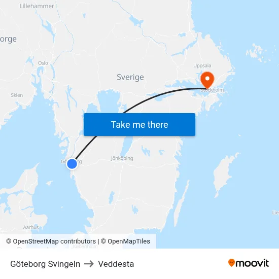Göteborg Svingeln to Veddesta map