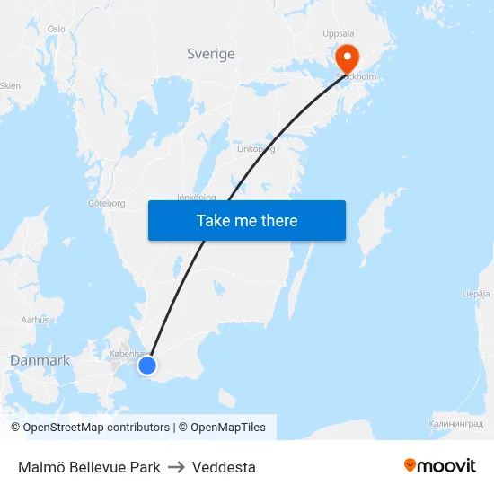 Malmö Bellevue Park to Veddesta map