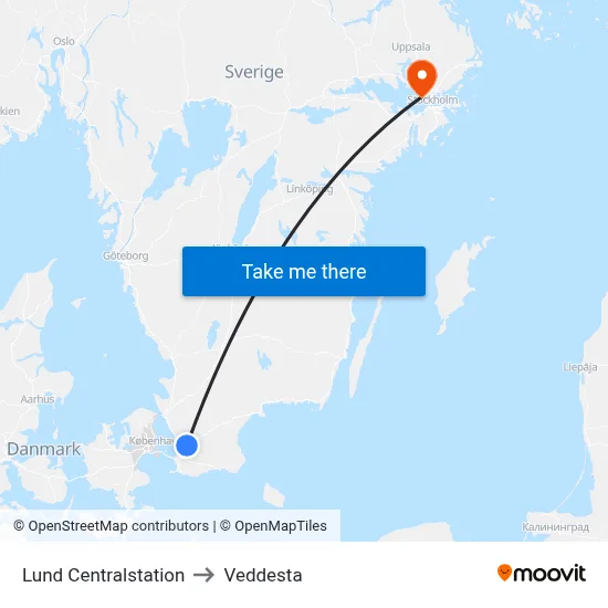 Lund Centralstation to Veddesta map