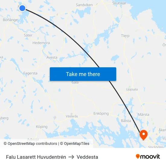 Falu Lasarett Huvudentrén to Veddesta map