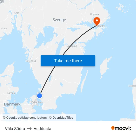 Väla Södra to Veddesta map