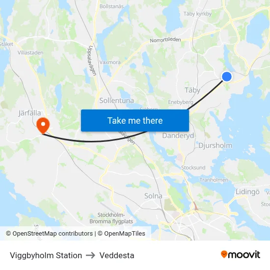 Viggbyholm Station to Veddesta map
