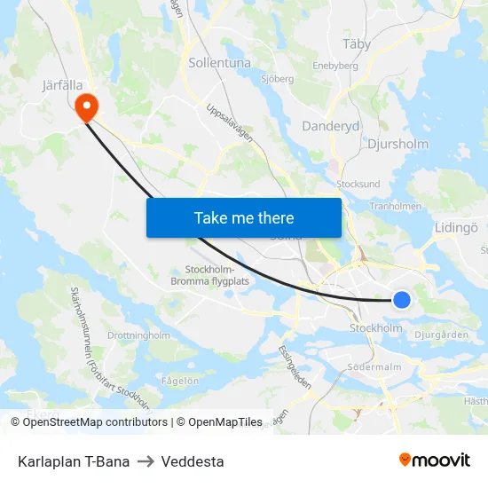 Karlaplan T-Bana to Veddesta map