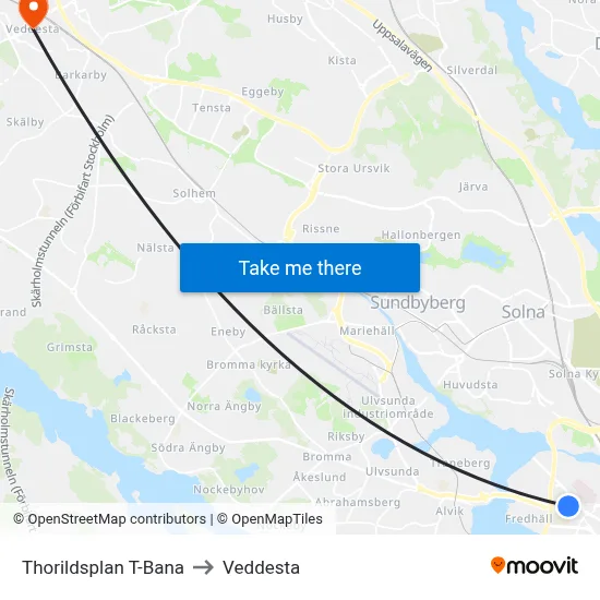 Thorildsplan T-Bana to Veddesta map