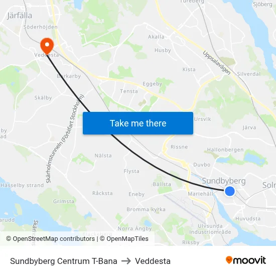 Sundbyberg Centrum T-Bana to Veddesta map