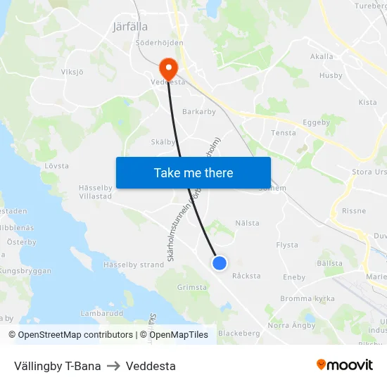 Vällingby T-Bana to Veddesta map